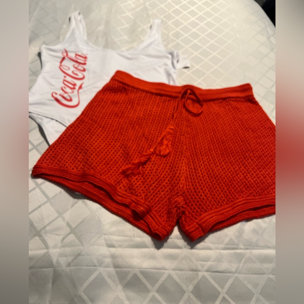 Coca Cola Juniors Swimsuit with Women's Vibrant Red Knir Shorts